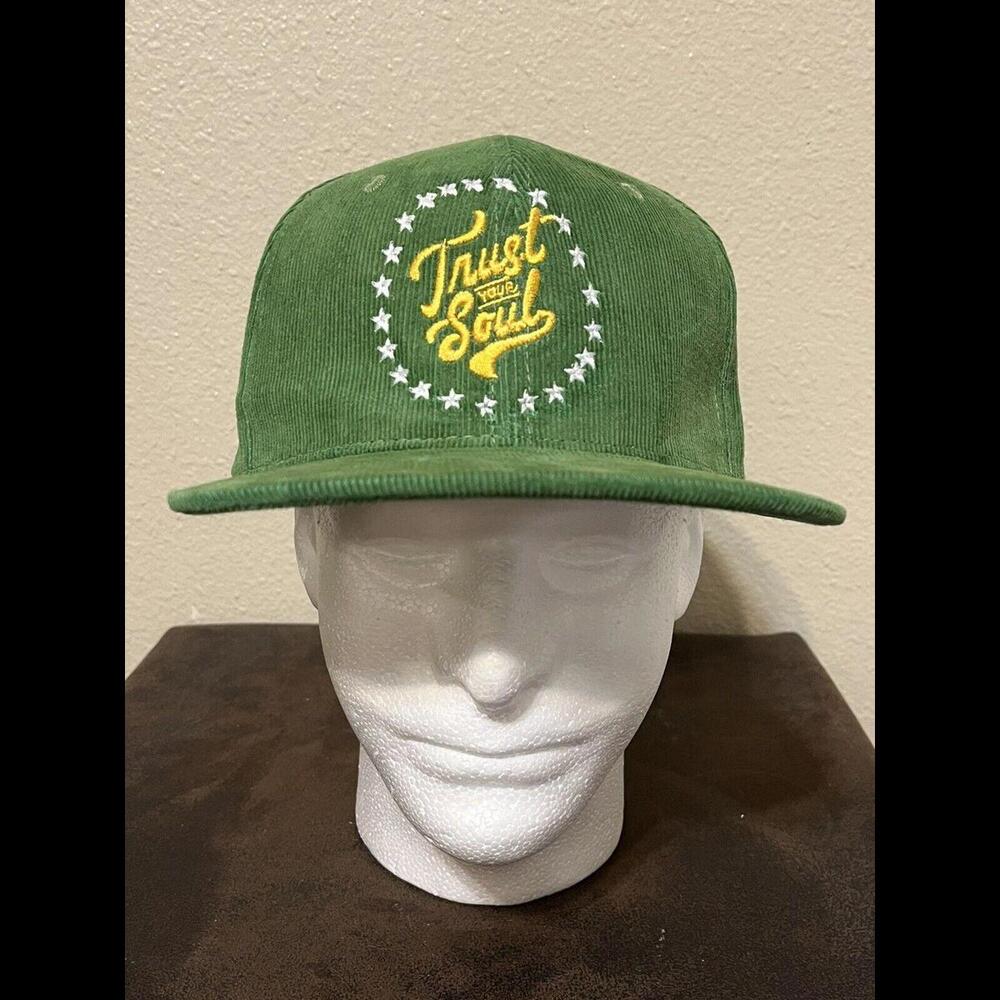 “Trust Your Soul” Green Corduroy Angel Wings - Faith Vintage Cap Hat Snapback